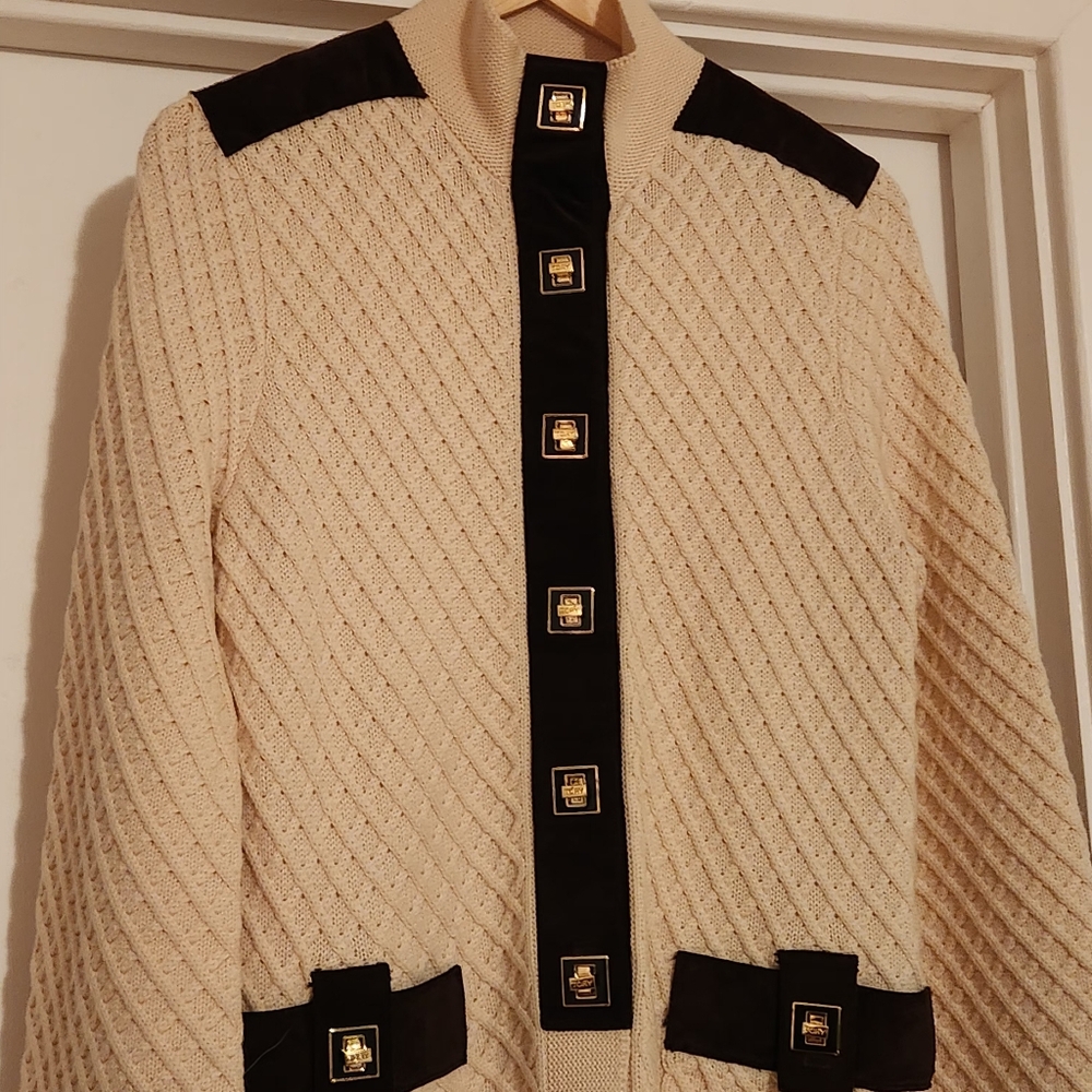Tory Burch Beige and Brown Suede Knit Sweater